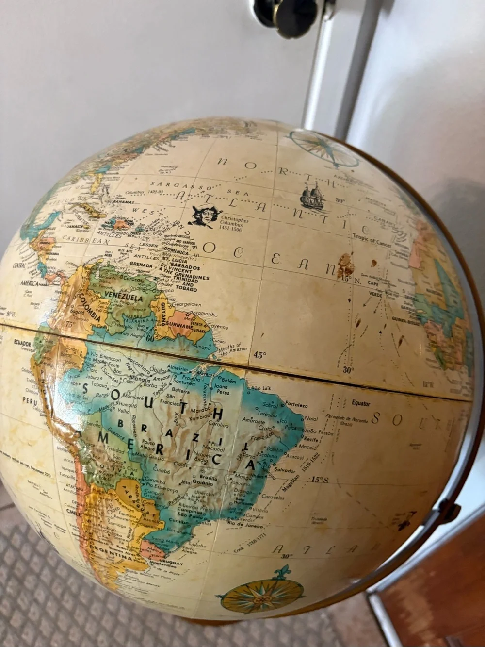 Vintage Replogle World Classic 16 inch floor Globe Detailed Map Pedestal Aged